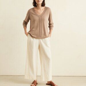 Talbots Tan Sweater Size 1X V-Neck Pullover Classic Minimal Neutral Layer